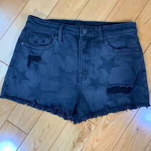 Material Girl black jean cutoff shorts patriotic w stars distressed size short